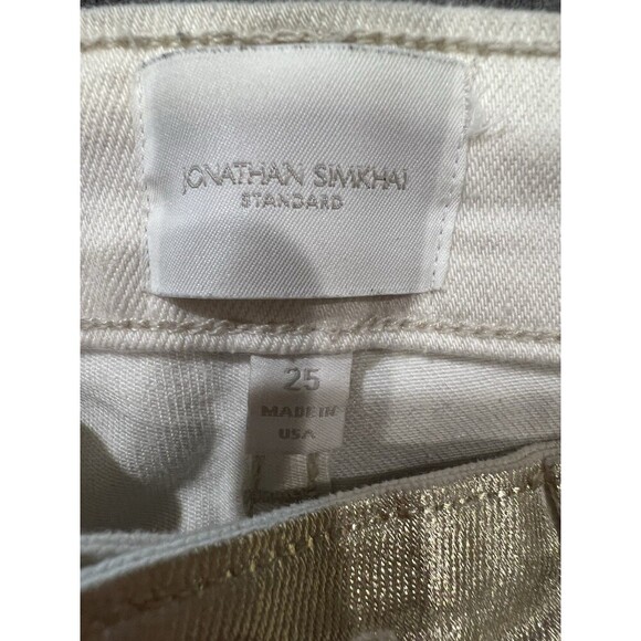 JONATHAN SIMKHAI Rae Gold Coated High Rise Skinny Jeans Sz 25 Split Hem - Picture 7 of 8